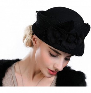 Bucket Hats Women's Wool Church Dress Cloche Hat Plumy Felt Bucket Winter Hat - Bowler-black - CP18608W2T3