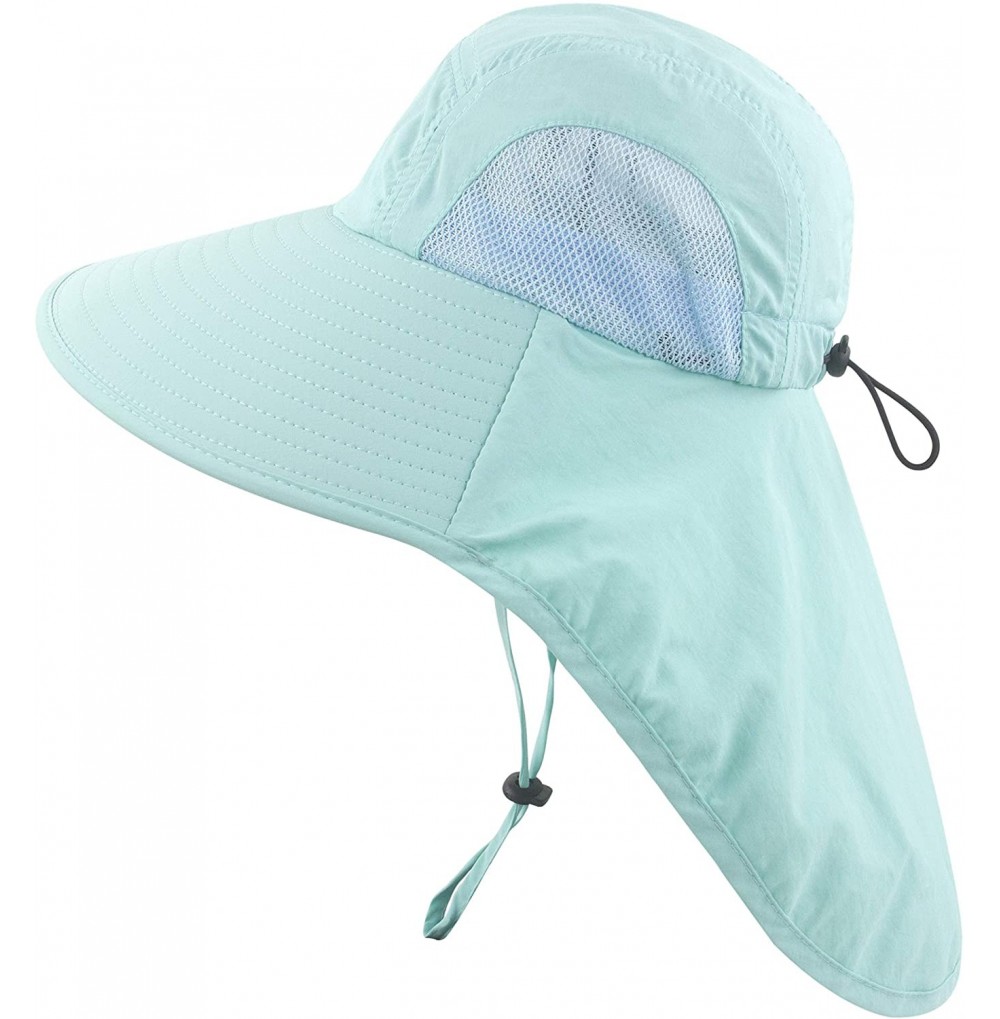 Sun Hats Kids Girls Boys Sun Hat Wide Brim UPF50+ Mesh Hats with Neck Flap - Sky Blue - CU194TGW9Q5
