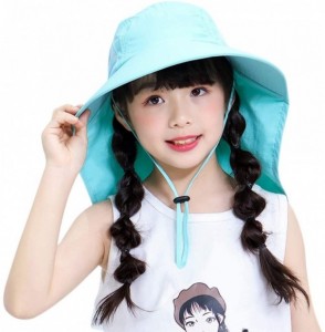 Sun Hats Kids Girls Boys Sun Hat Wide Brim UPF50+ Mesh Hats with Neck Flap - Sky Blue - CU194TGW9Q5