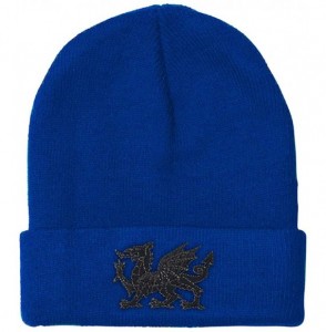 Skullies & Beanies Custom Beanie for Men & Women Black Welsh Wales Dragon Embroidery Skull Cap Hat - Royal Blue - CZ18L5RQXXT