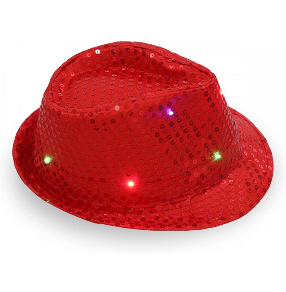 Fedoras Light Up Flashlight Fedora Hat Halloween Costume Party - Red - CQ18HXXO360