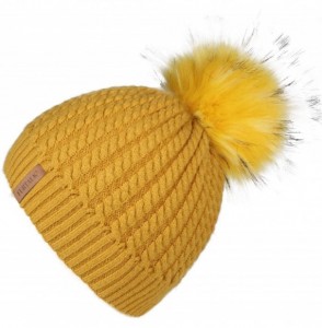 Skullies & Beanies Winter Beanie for Women Warm Knit Bobble Skull Cap Big Fur Pom Pom Hats for Women - 10 Yellow - CZ18UAS8IOD