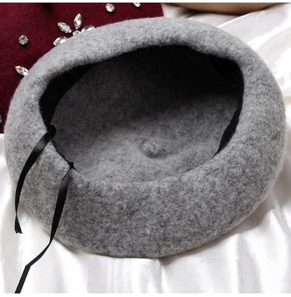 Berets Classic French Style Wool Beret Hat Pearls Beanie Cap with Pom for Women - Z2-grey - CY1808TE04U