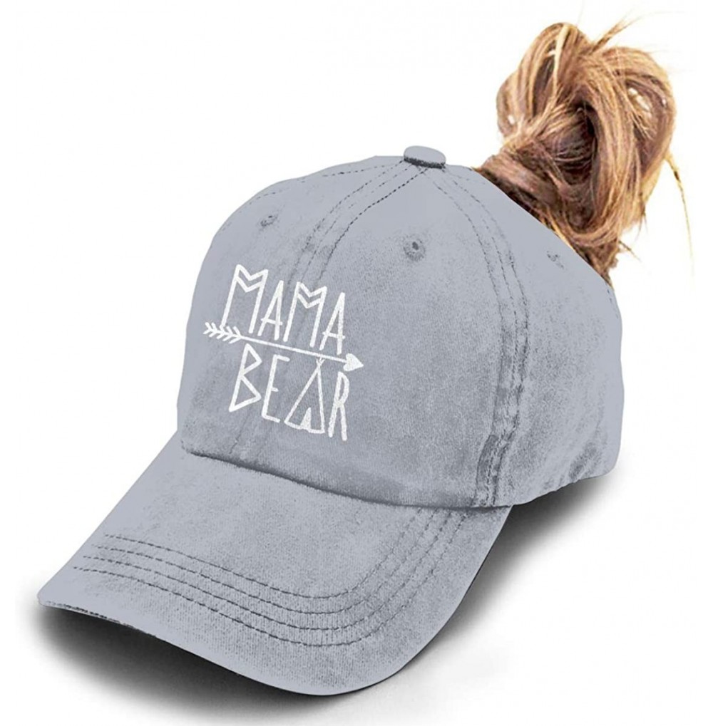Baseball Caps Mama Bear Denim Hat Adjustable Female Stretch Baseball Hats - Ponytail Gray - CC18SYI95TE
