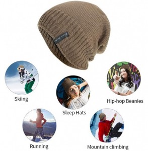 Skullies & Beanies Winter Beanie Hat Unisex Slouchy Knit Hat Skull Knitting Fleece Lining Skull Cap Windproof Skiing Hat - Kh...