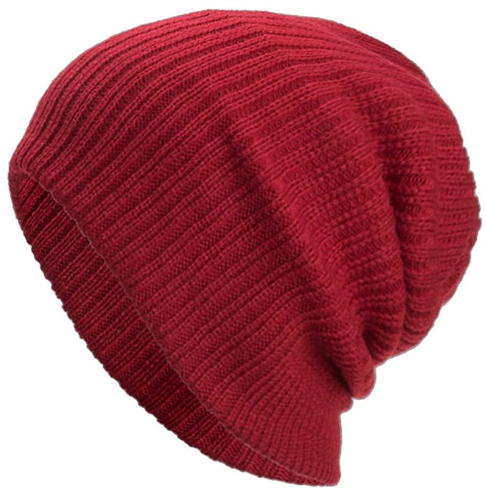 Skullies & Beanies Warm Oversized Chunky Soft Oversized Cable Knit Slouchy Beanie Winter Warm Knit Hat Skull Cap - Wine 7 - C...