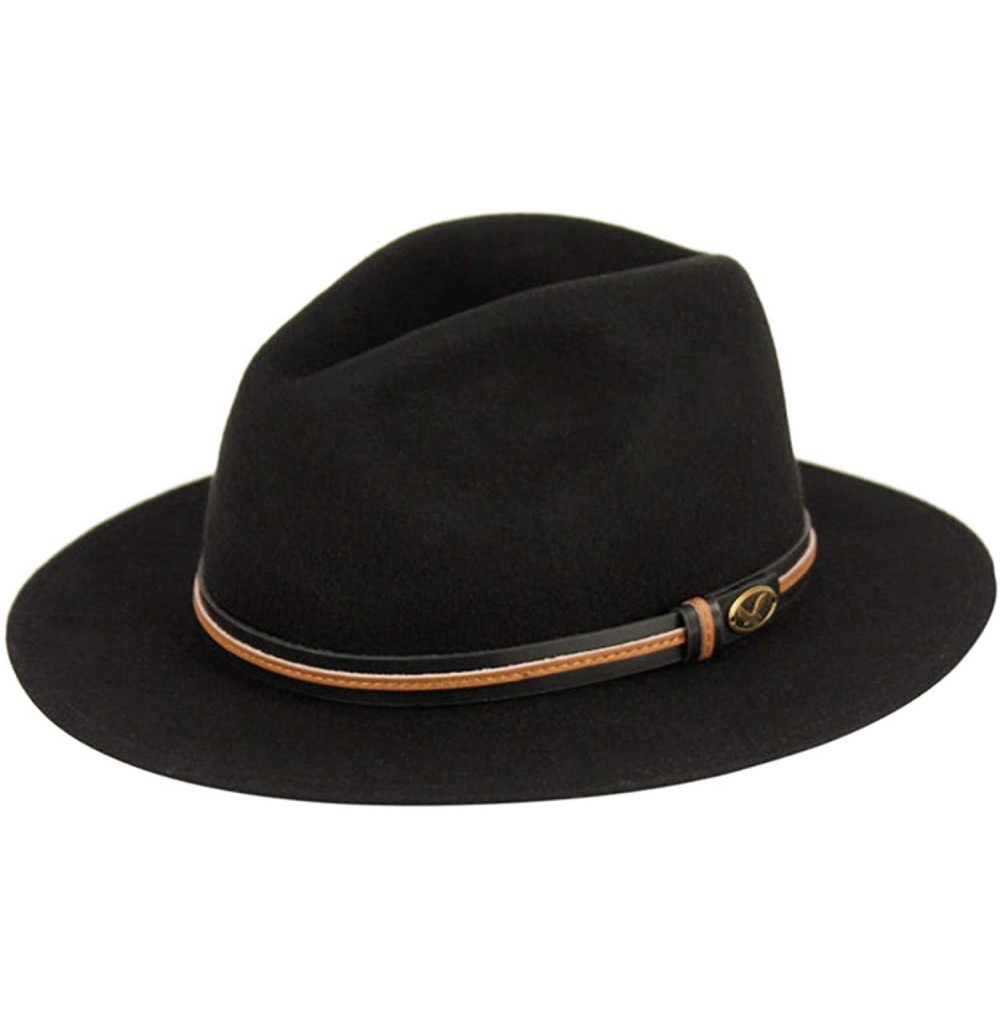 Fedoras Indiana Jones Style Men's Wool Felt Outback Fedora with Grosgrain or Faux Leather Band - He60black - CG18LDL65HH