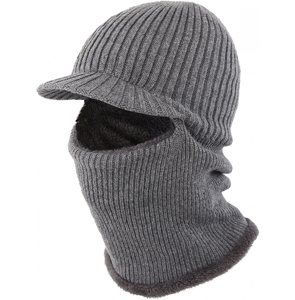 Balaclavas Mens Winter Neck Warmer Hat Tuque Visor Beanie Ear Warmer Face Cover - Gray - CX12N7ADVGW