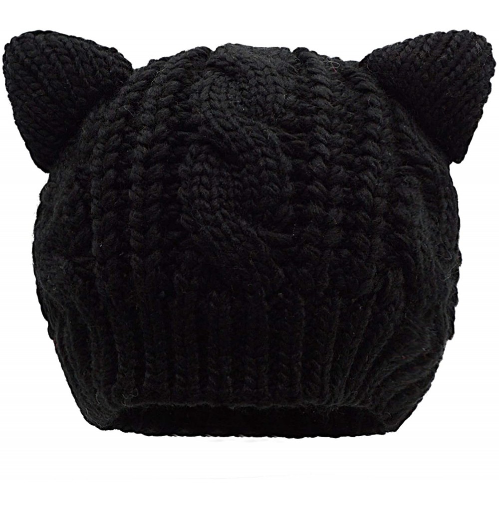 Skullies & Beanies Women's Hat Cat Ear Crochet Braided Knit Caps - Black_child - CA1873MRZ7Y