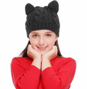 Skullies & Beanies Women's Hat Cat Ear Crochet Braided Knit Caps - Black_child - CA1873MRZ7Y