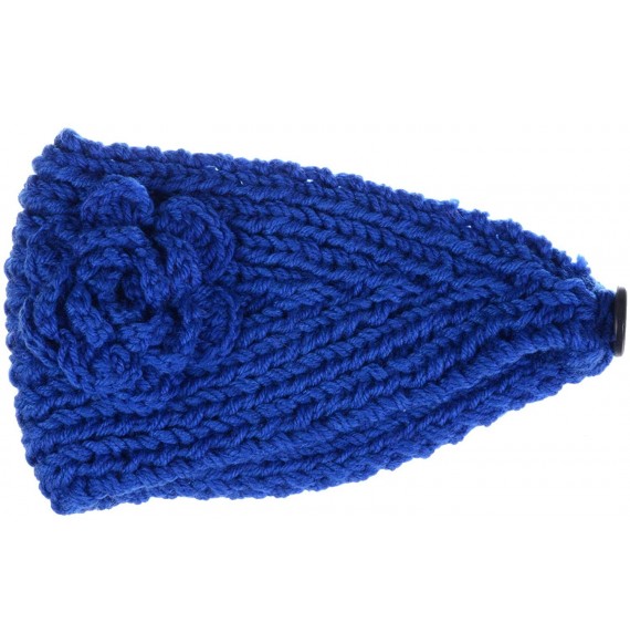 Cold Weather Headbands Womens Winter Chic Turban Bowknot/Floral Crochet Knit Headband Ear Warmer - Botton at Back Floral Roya...