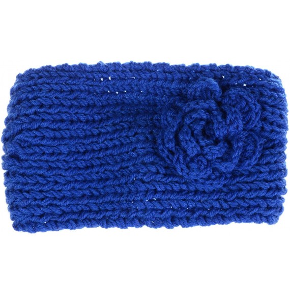 Cold Weather Headbands Womens Winter Chic Turban Bowknot/Floral Crochet Knit Headband Ear Warmer - Botton at Back Floral Roya...