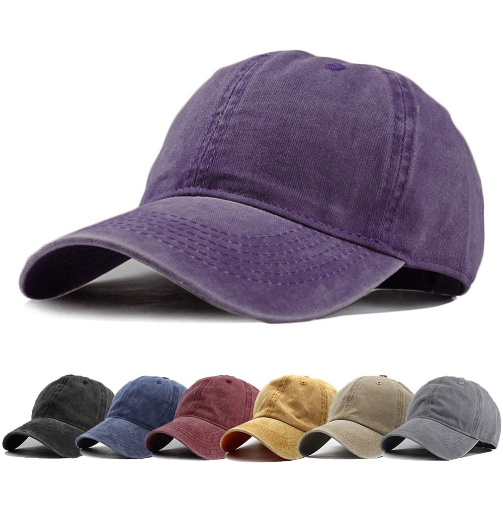 Baseball Caps Men Women Washed Distressed Twill Cotton Baseball Cap Vintage Adjustable Dad Hat - 1 Purple Vintage - CL18TTZSDE6