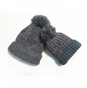 Skullies & Beanies 2PCS Parent-Child Hat Winter Super Warm Soft Knit Hat Mixed Color Beanie Ski Cap with Pom Pom - Gray - CW1...