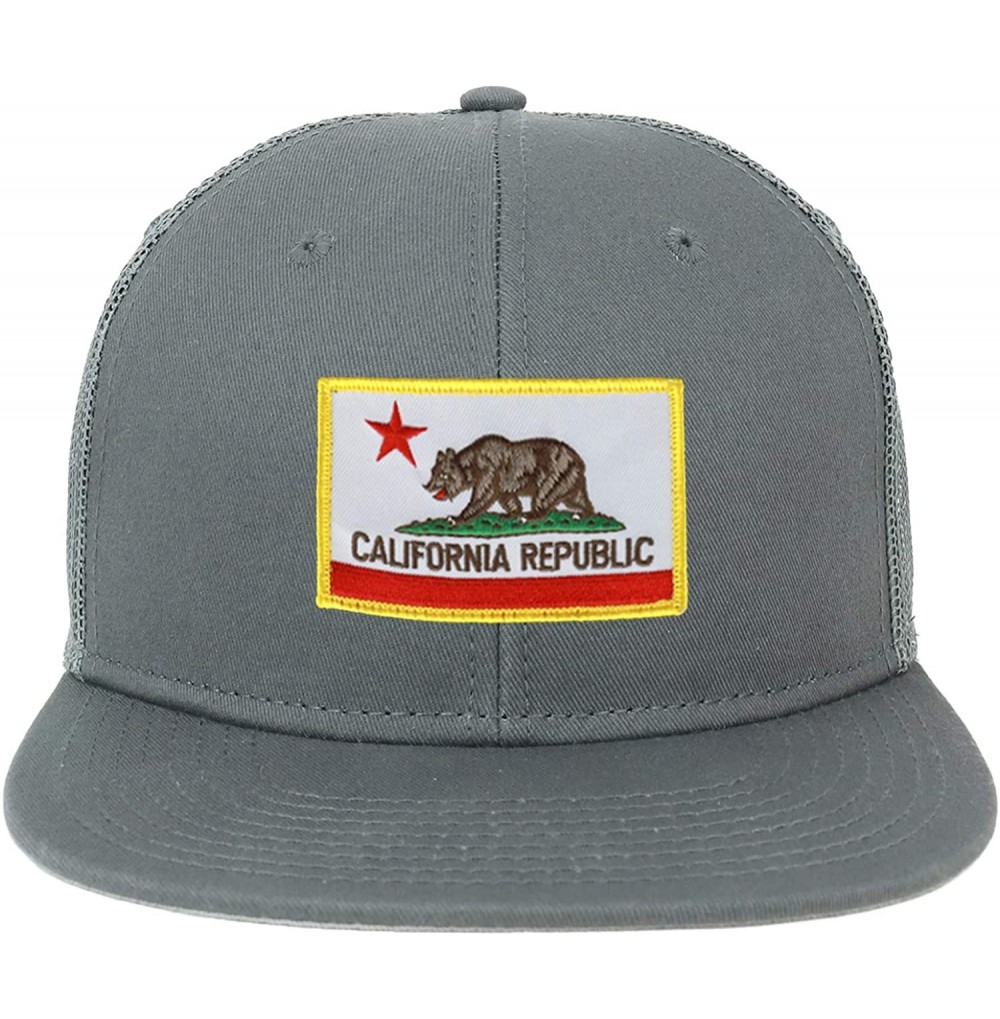 Baseball Caps Oversize XXL California State Flag Patch Flatbill Mesh Snapback Cap - Charcoal - CQ18LSQL5W0