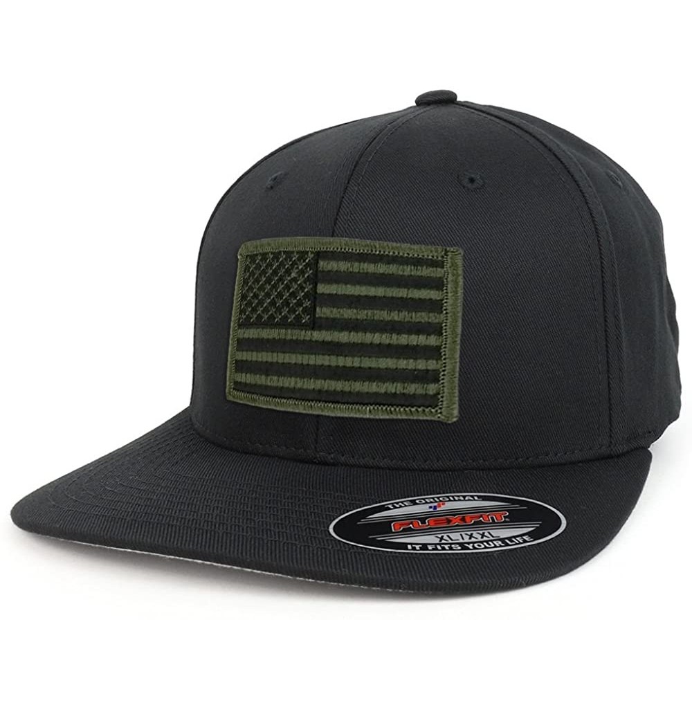 Baseball Caps XXL USA American Flag Embroidered Iron On Patch Flexfit Cap - Blk Olv - C018DQ4ZT34