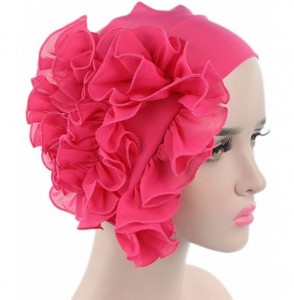 Bomber Hats Womens Wrap Cap Flower Chemo Hat Beanie Scarf Turban Headband - Hot Pink - C818IO3TNNN