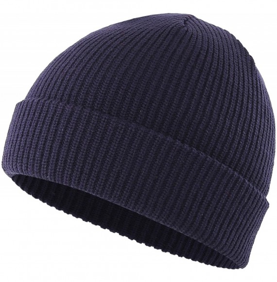 Skullies & Beanies Classic Men's Warm Winter Hats Acrylic Knit Cuff Beanie Cap Daily Beanie Hat - Navy Blue - C412MWVFCBZ