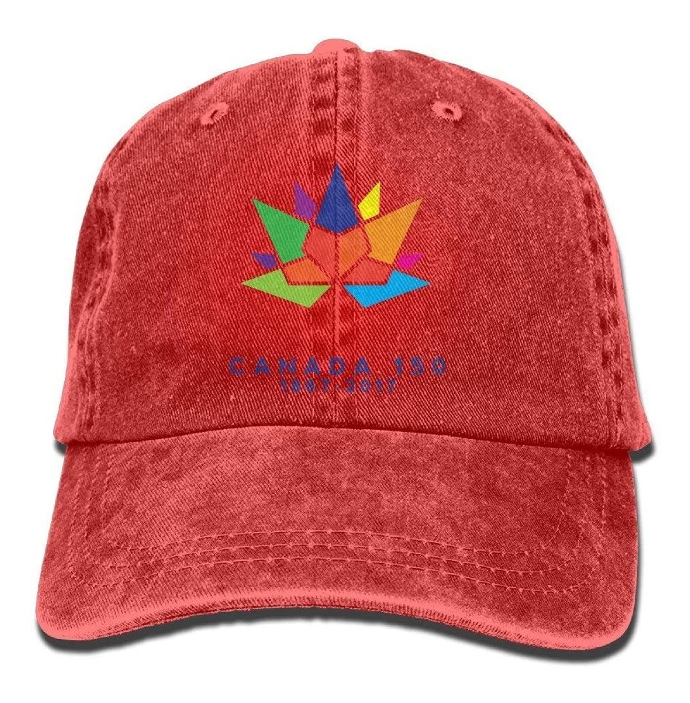 Baseball Caps Canada 150 Washed Vintage Adjustable Jeans Hat Baseball Caps For Man And Woman - Red - C2186S5N2TQ