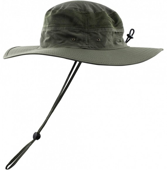 Sun Hats Men Summer Sun Hat UV Protection Wide Brim Mesh Bucket Hats for Outdoor Fishing Beach - Army Green - CB18QQUWDX9