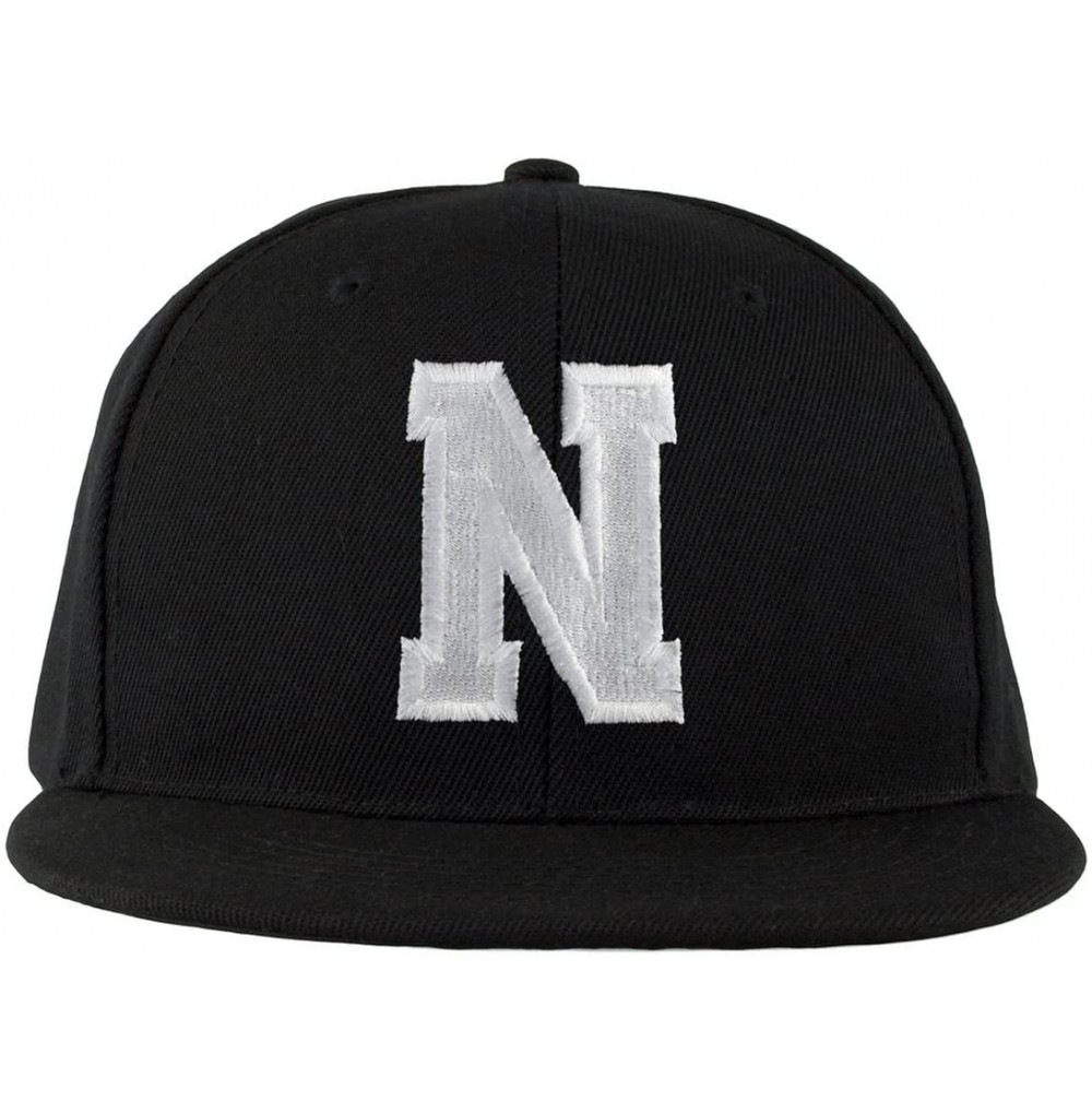 Baseball Caps ABC Embroidered Letter Snapback Cap in Black White with Letters A to Z - N - C011KSIAP5F