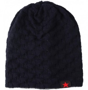 Skullies & Beanies Mens Winter Small Star Stripe Sided Knitted Hat Knitting Skull Cap - Navy - C9187WCR3XG