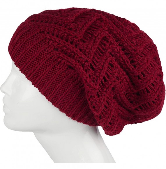 Skullies & Beanies Knit Oversized Slouchy Chunky Soft Warm Winter Baggy Beanie Hat - Burgundy - CT18I6MKM9H