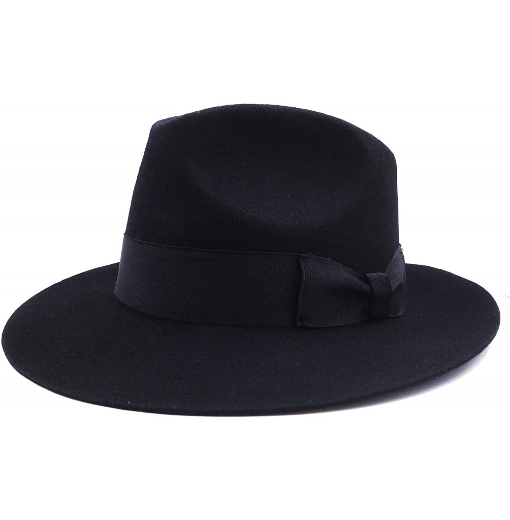Fedoras Felt Fedora Wool Hat Classic Manhattan Mens Indiana Jones Hats Gangster Stain Unisex - Black - CU18CU7YELW