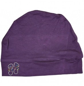 Skullies & Beanies Womens Soft Sleep Cap Comfy Cancer Hat with Studded Flip-Flops Applique - Purple - CB12O0TFP7S