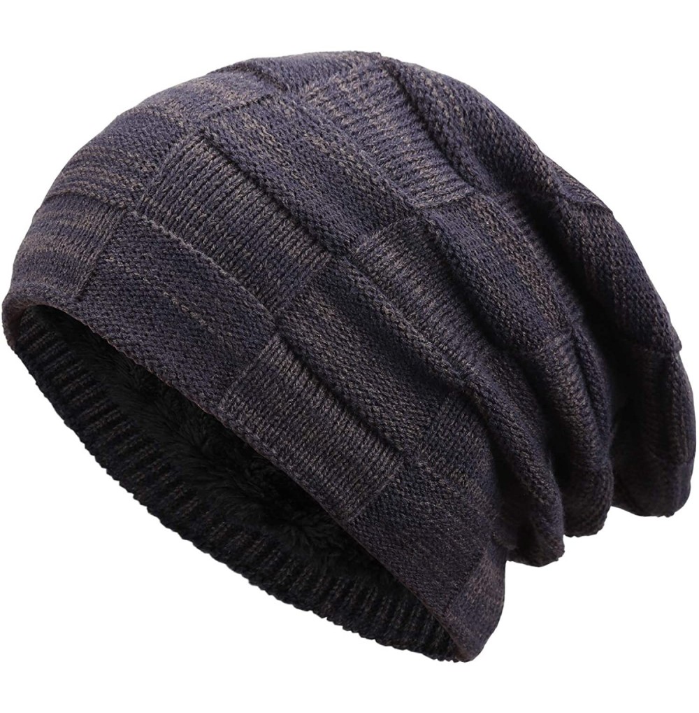 Skullies & Beanies Winter Beanie Hat for Men and Women Warm Knit Hats Slouchy Thick Skull Cap - Grid-navy Blue1 - CK18XHLSG07