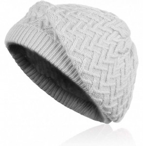 Berets Merino Wool Beret Hat - Women Knitted Braided Crochet Chic French Beanie - Gray - CG18INNQ65D