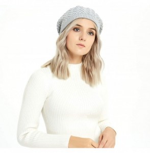 Berets Merino Wool Beret Hat - Women Knitted Braided Crochet Chic French Beanie - Gray - CG18INNQ65D