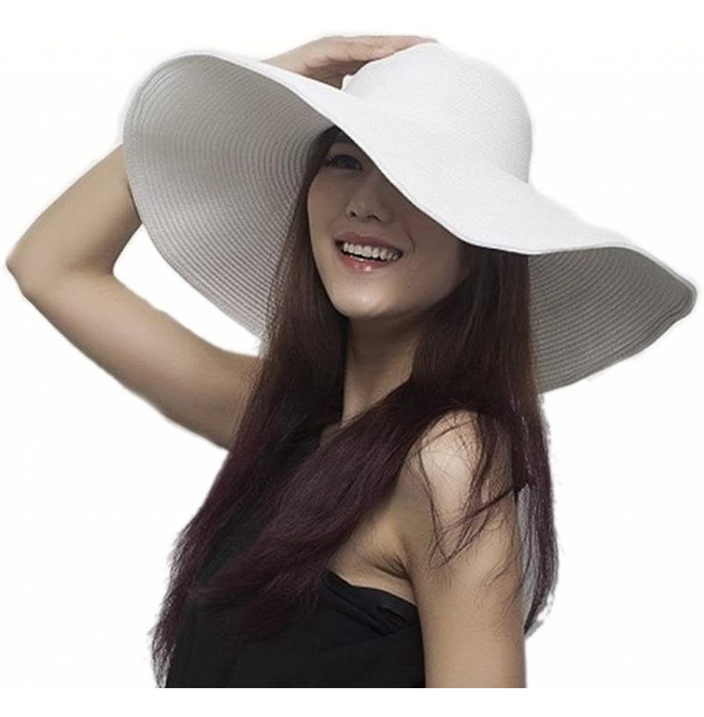 Sun Hats Women Wide Floppy Brim Summer Beach Outdoor Sun Hat - White - CU11JX6FV0X
