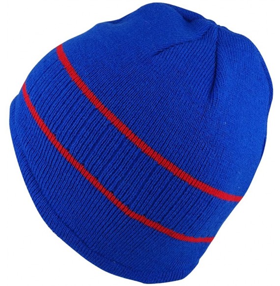 Skullies & Beanies Double Striped Acrylic Knit Warm Winter Beanie Cap - Royal Red - C31863DLLGD