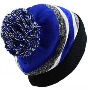 Skullies & Beanies Winter Soft Unisex Cuff Pom Pom Stripe Knit Beanie Skull Slouch Hat - Black-royal - CC18IT45IAG