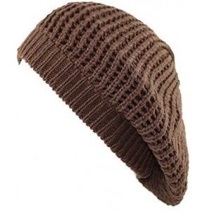 Berets 200H-008 Thick Knit Beret Tam Beanie Winter Hat - Brown - CD127OCL165