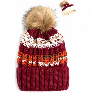 Skullies & Beanies Women Winter Soft Knitted Beanie Hat Fur Pom Beanie Fleece Lined Extra Thick - Red - CQ189GTMO7S