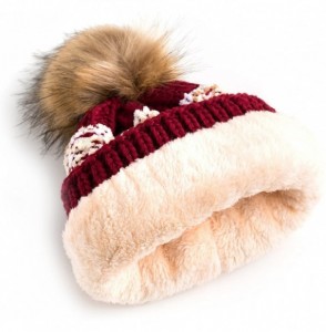 Skullies & Beanies Women Winter Soft Knitted Beanie Hat Fur Pom Beanie Fleece Lined Extra Thick - Red - CQ189GTMO7S