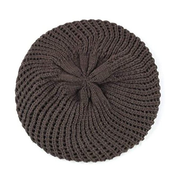 Berets 200H-008 Thick Knit Beret Tam Beanie Winter Hat - Brown - CD127OCL165