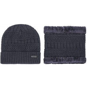 Skullies & Beanies Men's Warm Beanie Winter Thicken Hat and Scarf Two-Piece Knitted Windproof Cap Set - C-gray - C4193CCACRW