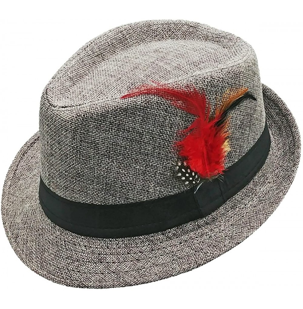 Fedoras Fedora HAT with Band & Feather - Trilby Gangster Mob Panama Jazz Vintage Style - Gray - CG189MWDIOZ