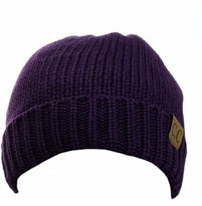 Skullies & Beanies Exclusive Two Way Cuff & Slouch Warm Knit Ribbed Beanie - Dark Purple - C3125H8F2AX