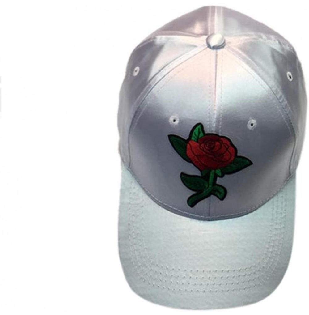 Baseball Caps Caps- Unisex Fashion Rose Embroidery Baseball Cap Adjustable Hip Hop Rose Hat - White - C0182YOOC3E