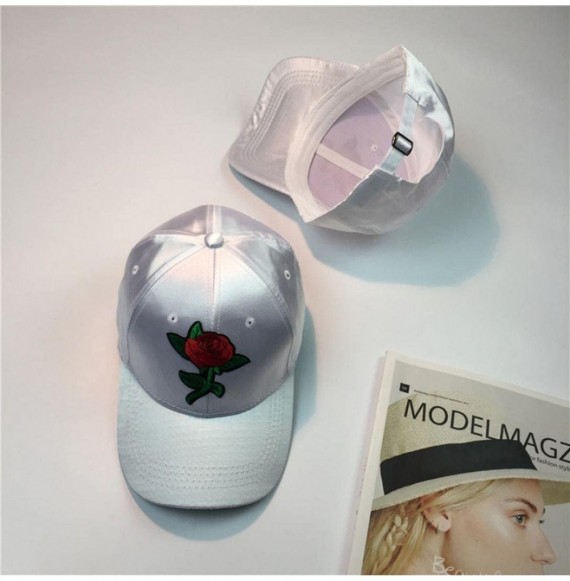 Baseball Caps Caps- Unisex Fashion Rose Embroidery Baseball Cap Adjustable Hip Hop Rose Hat - White - C0182YOOC3E
