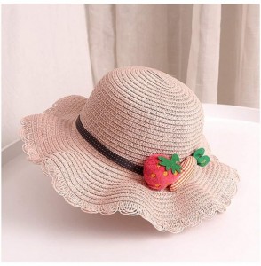 Sun Hats Girls Flower Straw Hat Large Brim Beachwear Sunhat Floral Tea Party Cap - Pink C - CN193MTQRN9