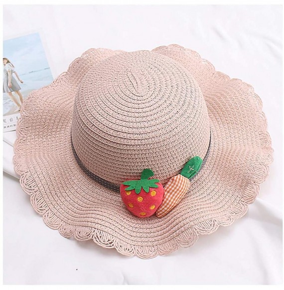 Sun Hats Girls Flower Straw Hat Large Brim Beachwear Sunhat Floral Tea Party Cap - Pink C - CN193MTQRN9