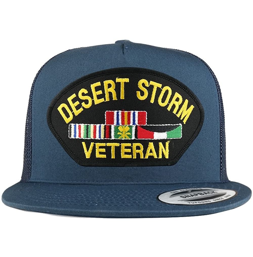Baseball Caps 5 Panel Desert Storm Veteran Embroidered Patch Flatbill Mesh Snapback - Navy - CD189OLUWOH