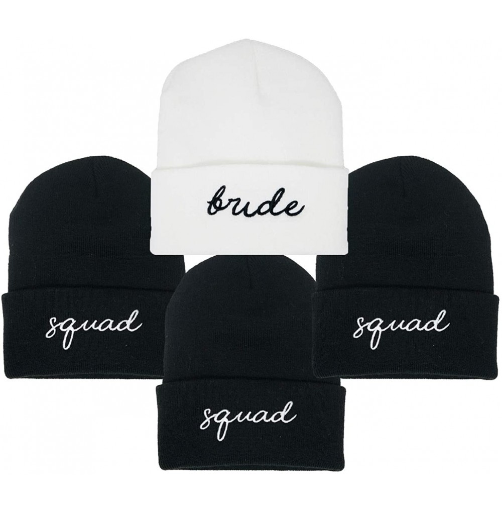 Skullies & Beanies Womens Bride Beanie Warm Knit Embroidered Bride Tribe Skull Cap Hat - 1 Bride - White & 3 Squad - Black (S...