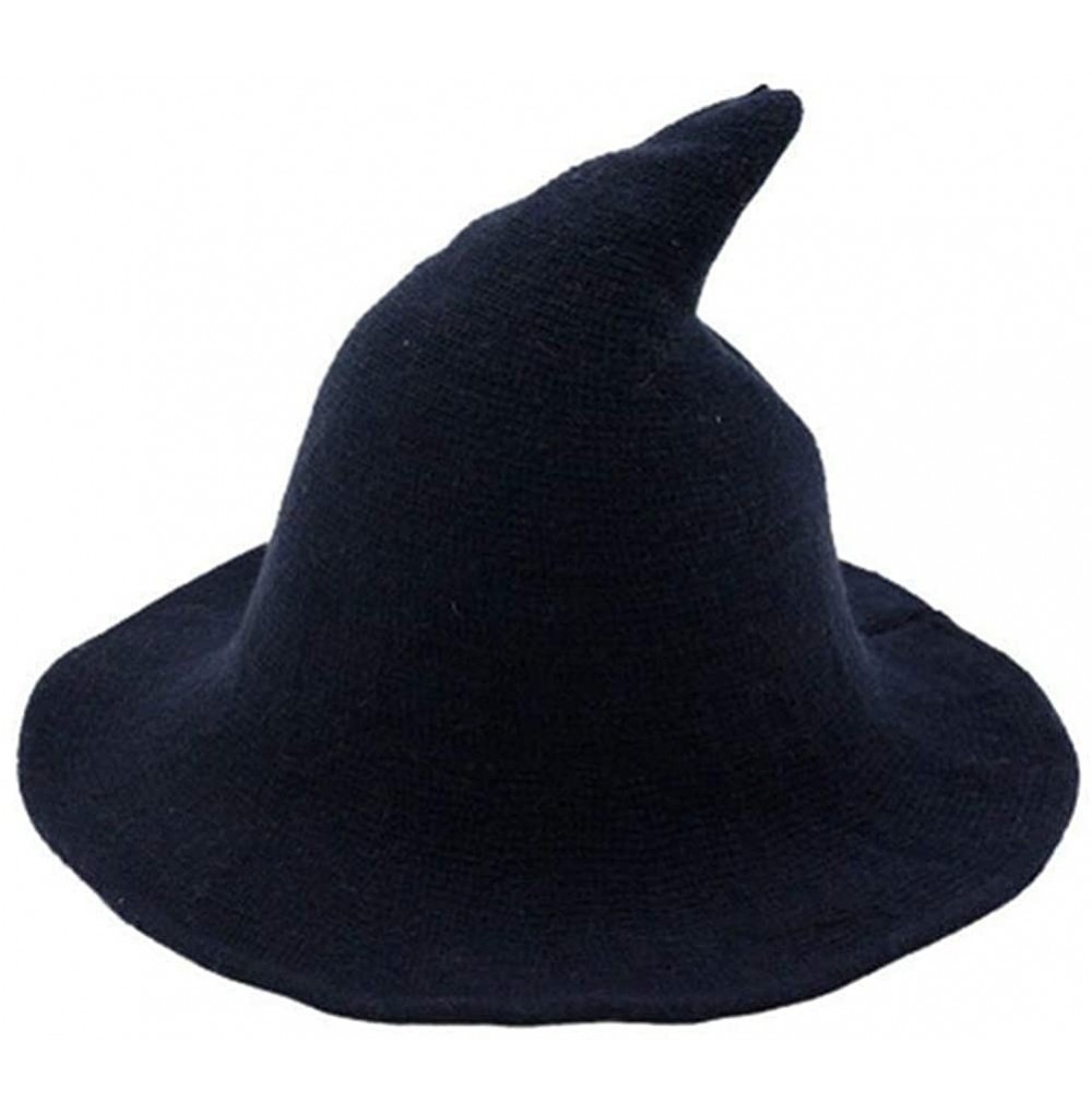 Bucket Hats Women Foldable Cotton Halloween Witch Hat Costume Anti-UV Ball Cap - Navy Blue B - C8199947XK0