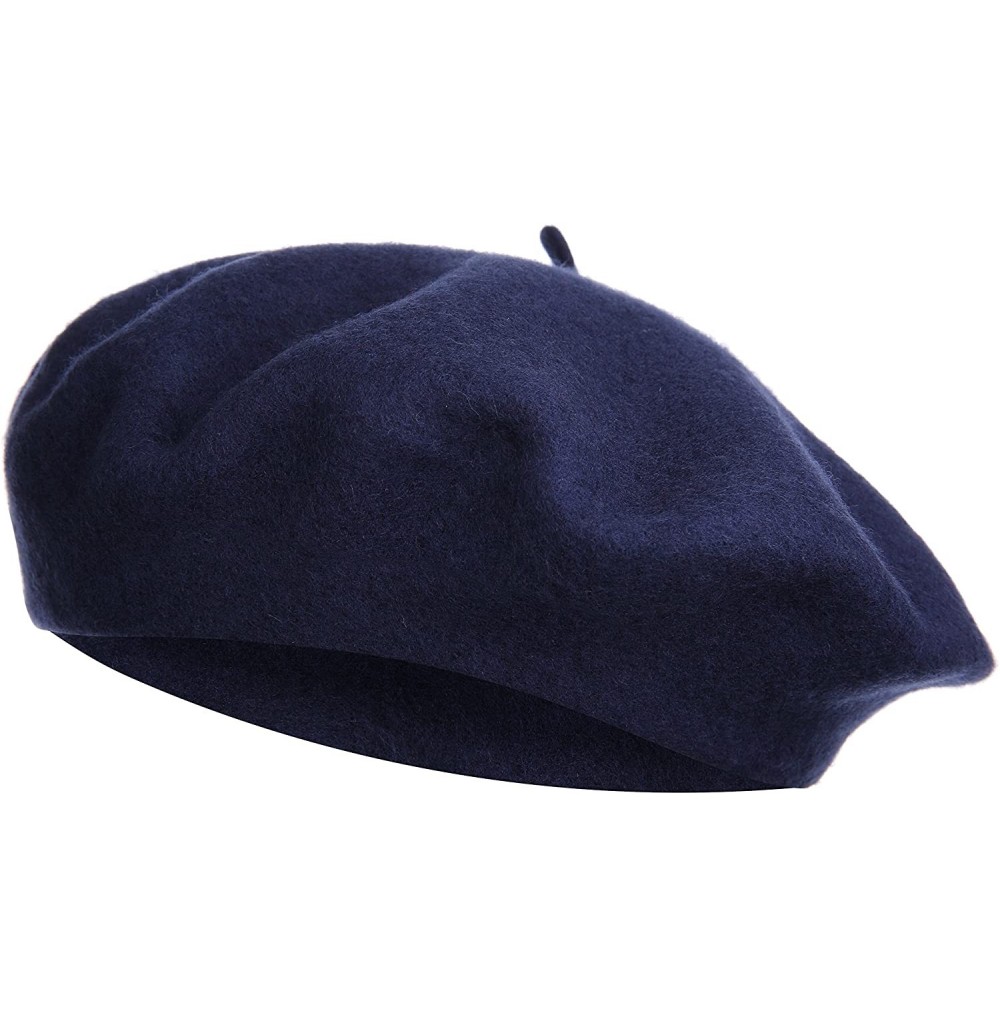 Berets French Style Classic Solid Color Wool Berets Beanies Cap Hats - Navy - CI1945KWNX6